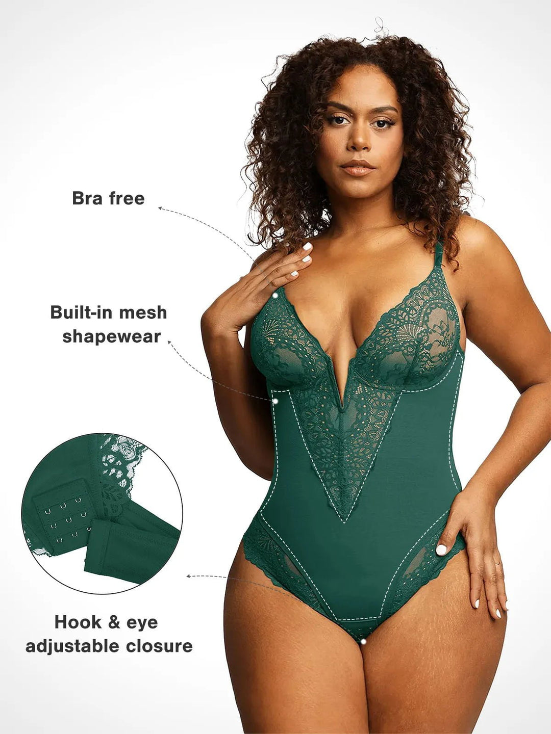 Popilush® Sexy Tops Body Shaper Shapewear Lace Deep V-Neck Sculpting Thong Bodysuit