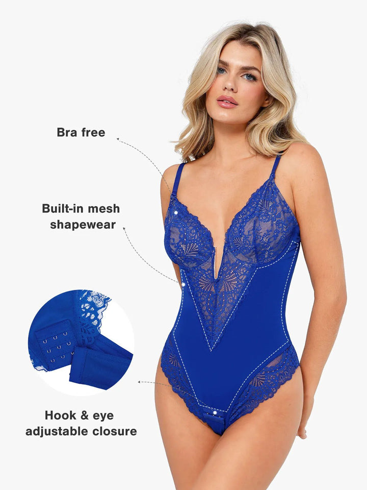 Popilush® Sexy Tops Body Shaper Shapewear Lace Deep V-Neck Sculpting Thong Bodysuit