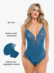 Popilush® Sexy Tops Body Shaper Shapewear Lace Deep V-Neck Sculpting Thong Bodysuit