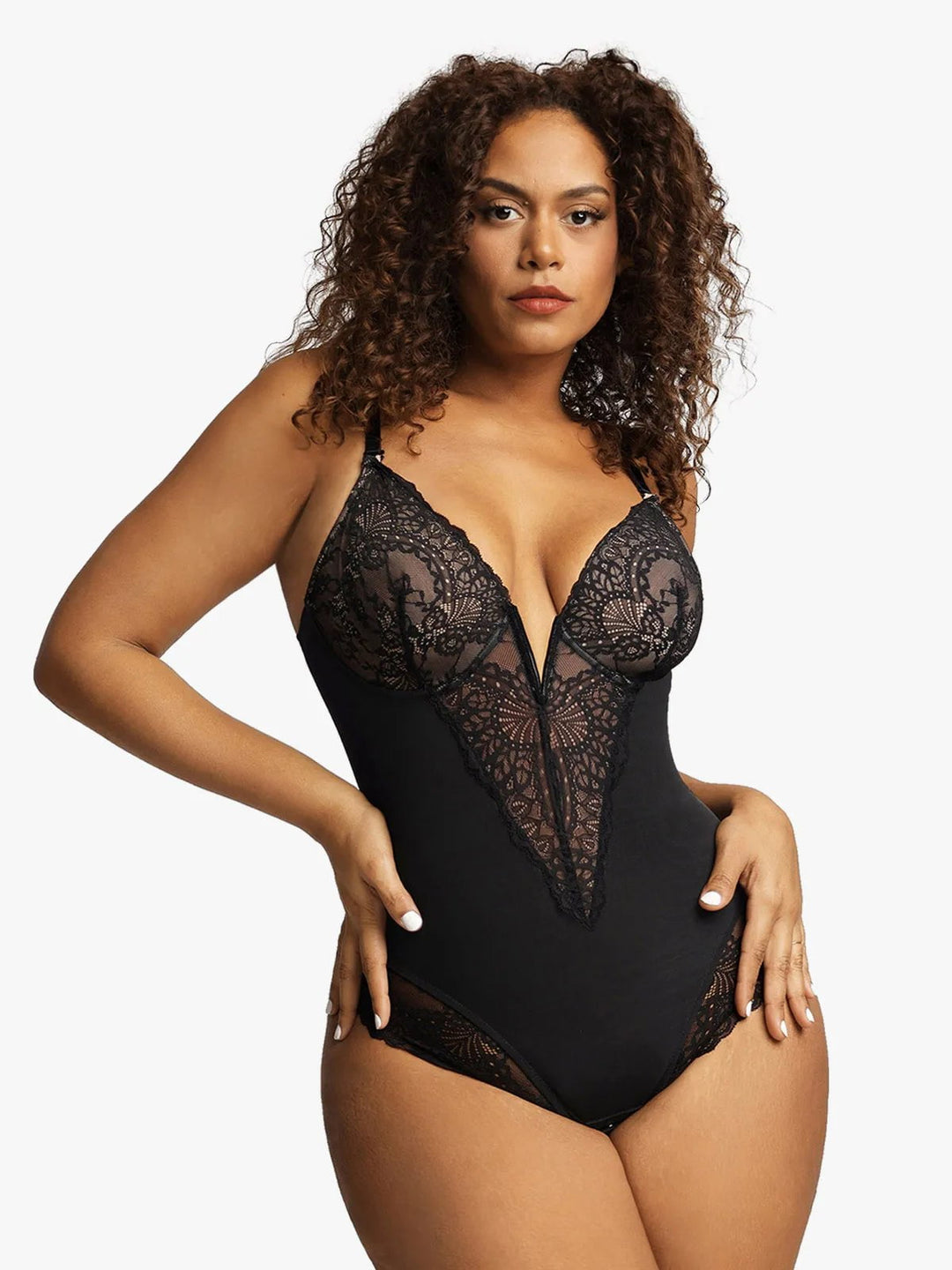 Popilush® Sexy Tops Body Shaper Black / S Shapewear Lace Deep V-Neck Sculpting Thong Bodysuit