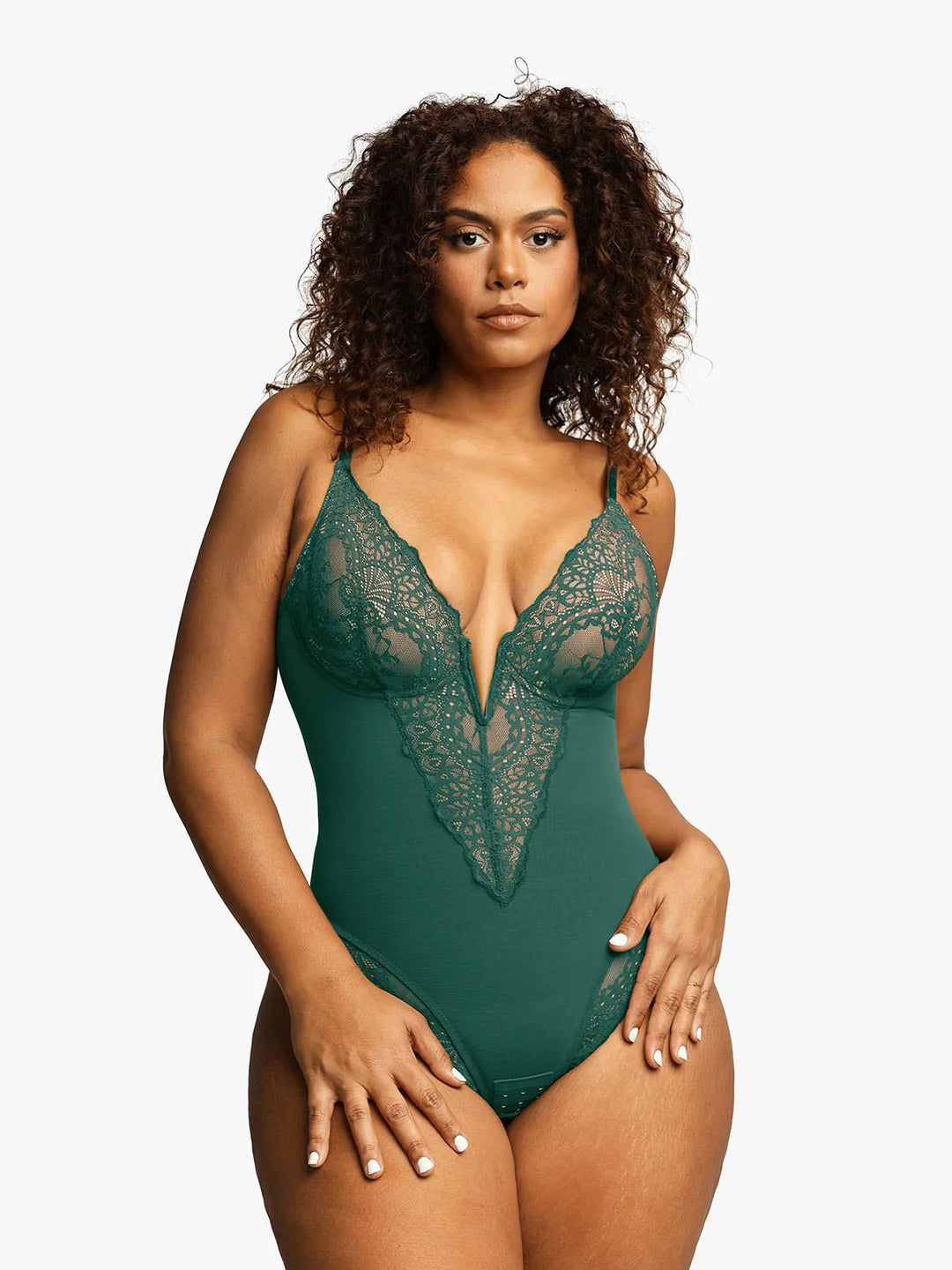 Popilush® Sexy Tops Body Shaper Green / S Shapewear Lace Deep V-Neck Sculpting Thong Bodysuit