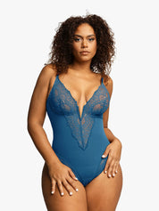 Popilush® Sexy Tops Body Shaper Peacock Blue / S Shapewear Lace Deep V-Neck Sculpting Thong Bodysuit