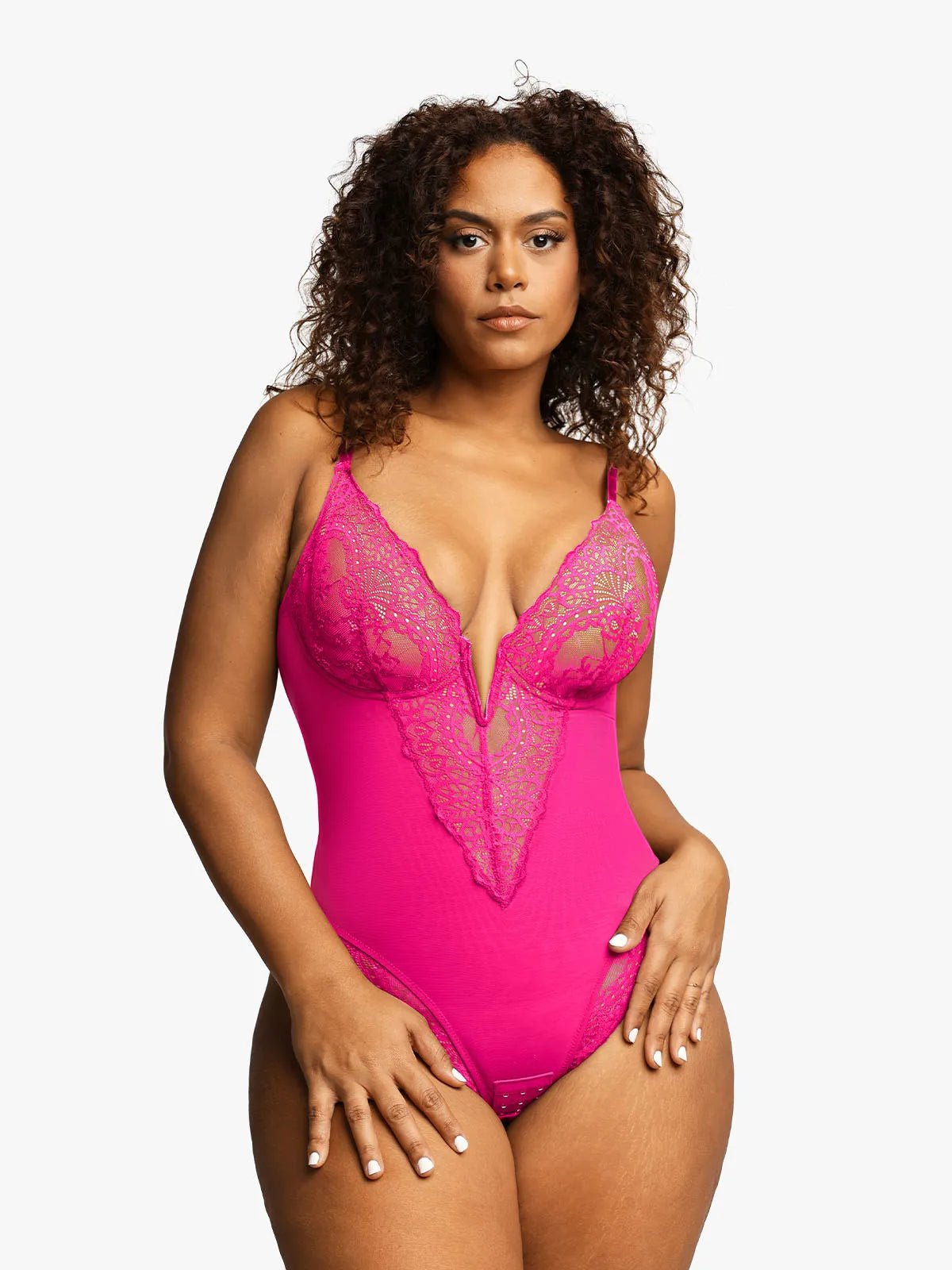 Popilush® Sexy Tops Body Shaper Pink / S Shapewear Lace Deep V-Neck Sculpting Thong Bodysuit