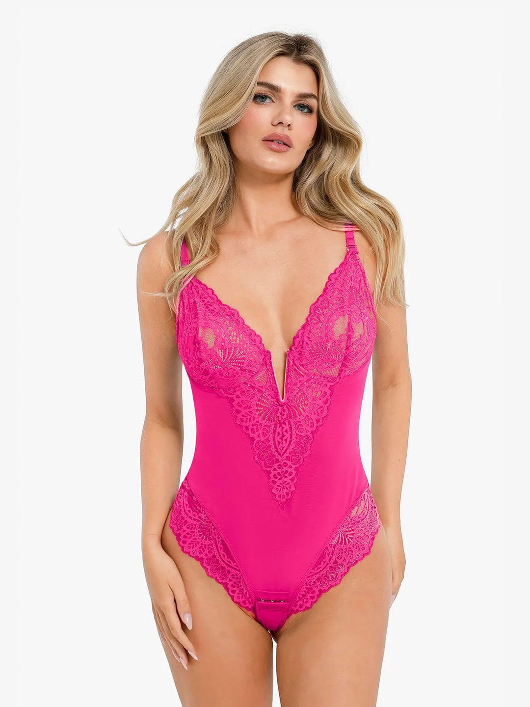 Popilush® Sexy Tops Body Shaper Pink / S Shapewear Lace Deep V-Neck Sculpting Thong Bodysuit