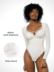 Popilush® Tops Body Shaper Sculpting Winter Shapewear Long Sleeve Mesh Inset Tummy Control Bodysuit