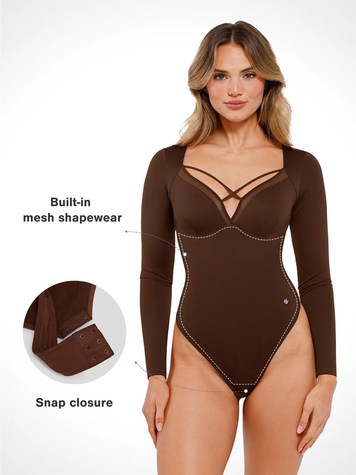 Popilush® Tops Body Shaper Sculpting Winter Shapewear Long Sleeve Mesh Inset Tummy Control Bodysuit