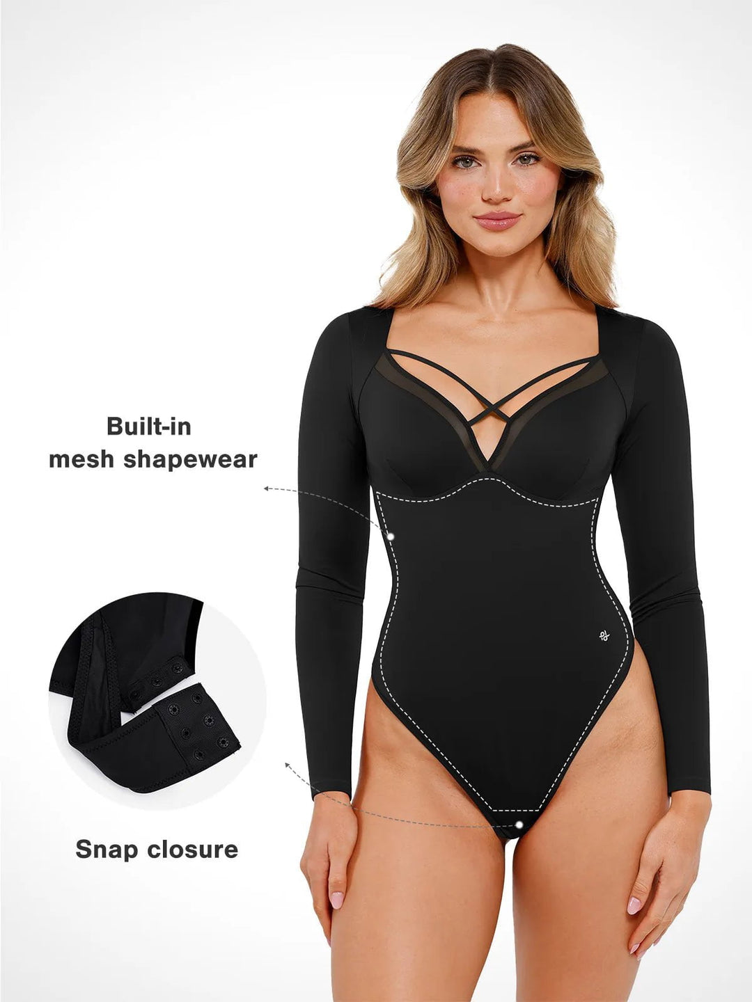 Popilush® Tops Body Shaper Sculpting Winter Shapewear Long Sleeve Mesh Inset Tummy Control Bodysuit