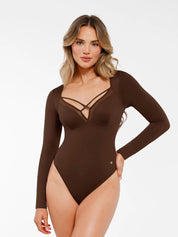 Popilush® Tops Body Shaper Sculpting Winter Shapewear Long Sleeve Mesh Inset Tummy Control Bodysuit