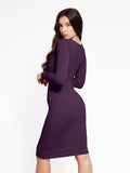 Popilush® Bodycon Party Cocktail Short Loungewear Shapewear Long Sleeve Square Neck Modal Slimming Midi Dress