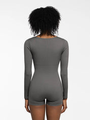 Popilush® Sculpting Seamless Shorts Jumpsuit Winter Built-In Bra Shapewear Long Sleeve Sweetheart Neckline Romper