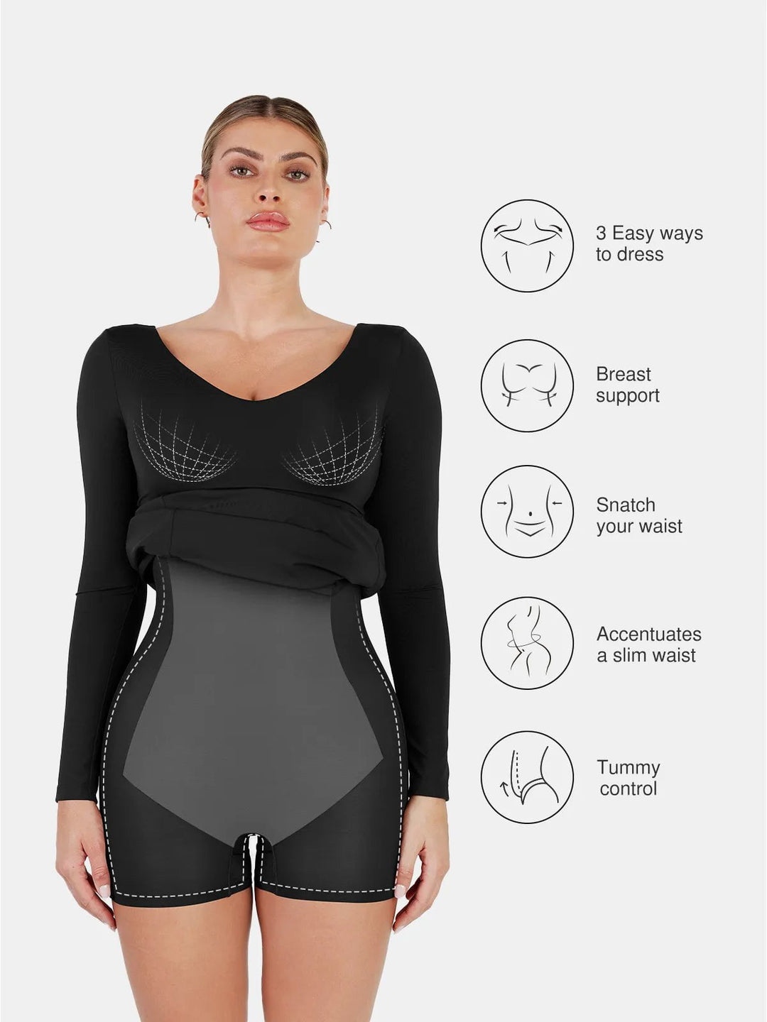 Popilush® Formal Bodycon Party Winter Dress Shapewear Long Sleeve V-Neck Low Back Slimming Maxi Dress