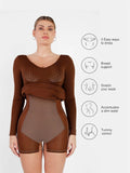 Popilush® Formal Bodycon Party Winter Dress Shapewear Long Sleeve V-Neck Low Back Slimming Maxi Dress