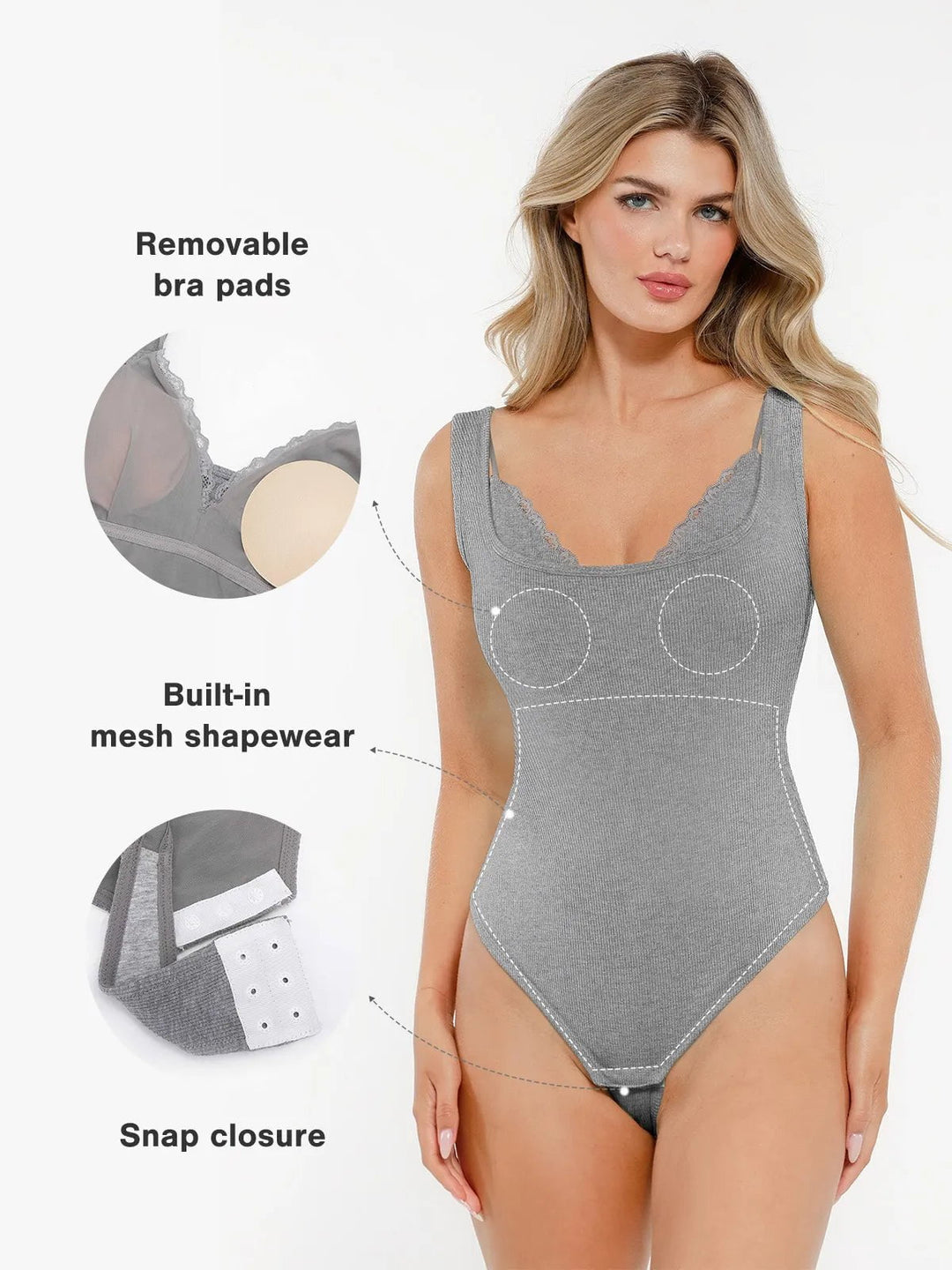 Popilush® Tops Body Shaper Tank Everyday Casual Shapewear Modal Tummy Control Inner Lace Cami Bodysuit