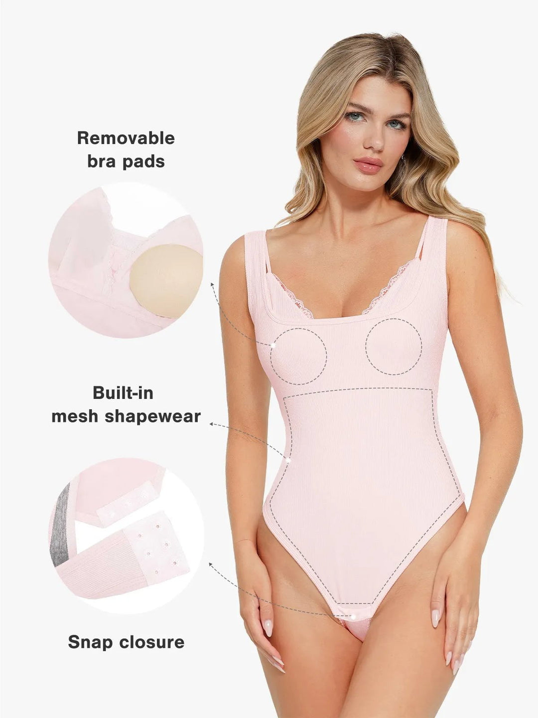 Popilush® Tops Body Shaper Tank Everyday Casual Shapewear Modal Tummy Control Inner Lace Cami Bodysuit