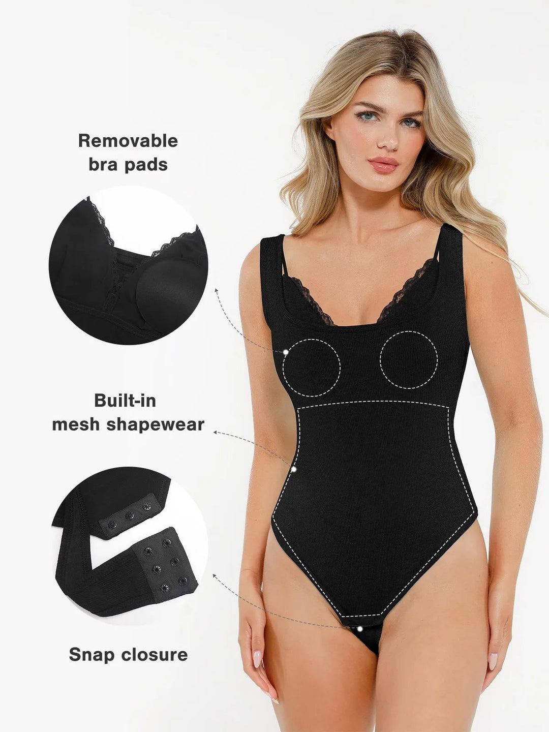 Popilush® Tops Body Shaper Tank Everyday Casual Shapewear Modal Tummy Control Inner Lace Cami Bodysuit