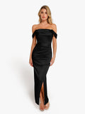 Popilush® Bodycon Party Cocktail Evening Gown Black / XS Shapewear Off Shoulder Shine Ruched Sculpting Maxi Dress