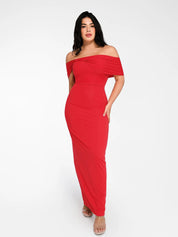 Popilush® Sculpting Formal Party Bodycon Cocktail Gown Shapewear Off-the-Shoulder Slim Column Maxi Dress