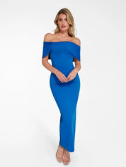 Popilush® Sculpting Formal Party Bodycon Cocktail Gown Shapewear Off-the-Shoulder Slim Column Maxi Dress