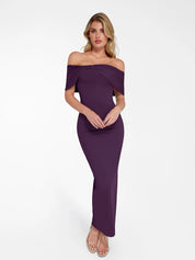 Popilush® Sculpting Formal Party Bodycon Cocktail Gown Shapewear Off-the-Shoulder Slim Column Maxi Dress