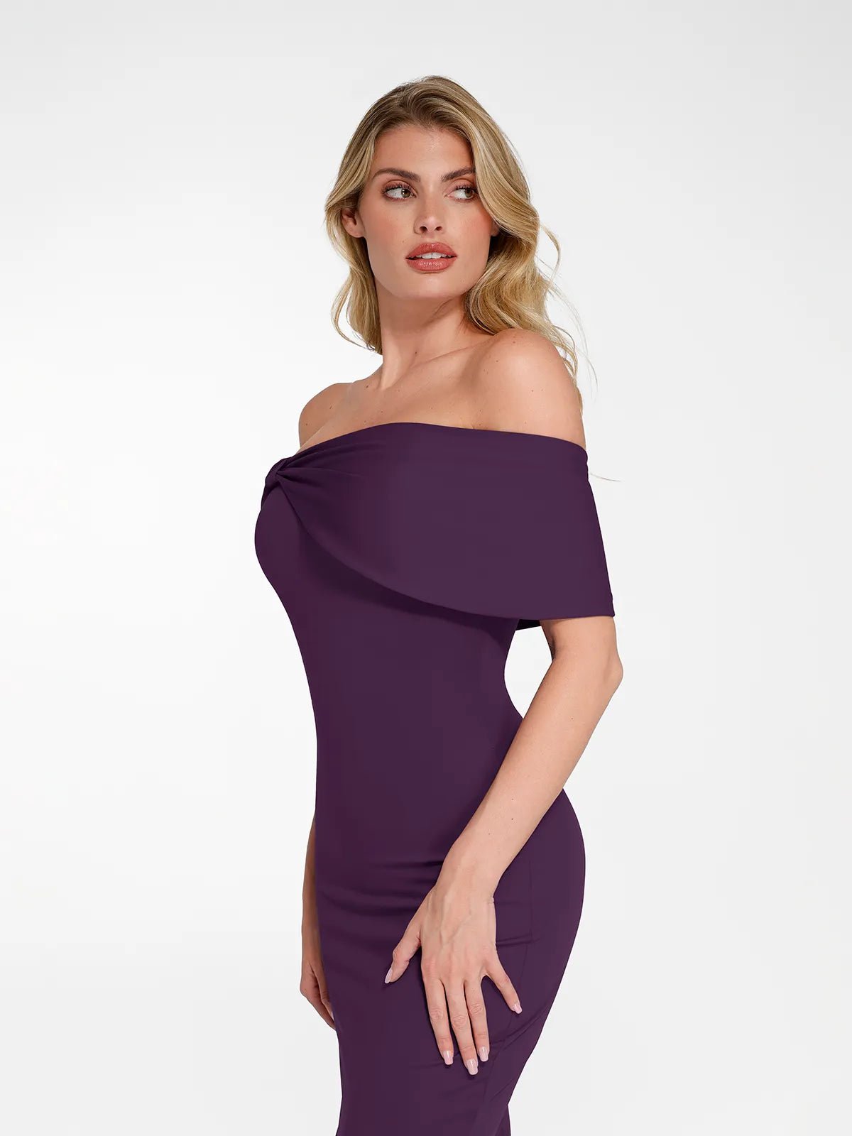 Popilush® Sculpting Formal Party Bodycon Cocktail Gown Shapewear Off-the-Shoulder Slim Column Maxi Dress