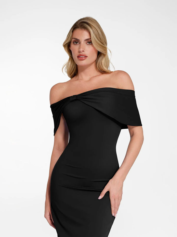 Popilush® Sculpting Formal Party Bodycon Cocktail Gown Shapewear Off-the-Shoulder Slim Column Maxi Dress