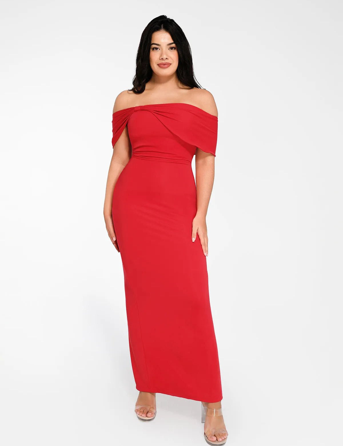  XS Shapewear Off-the-Shoulder Slim Column Maxi Dress