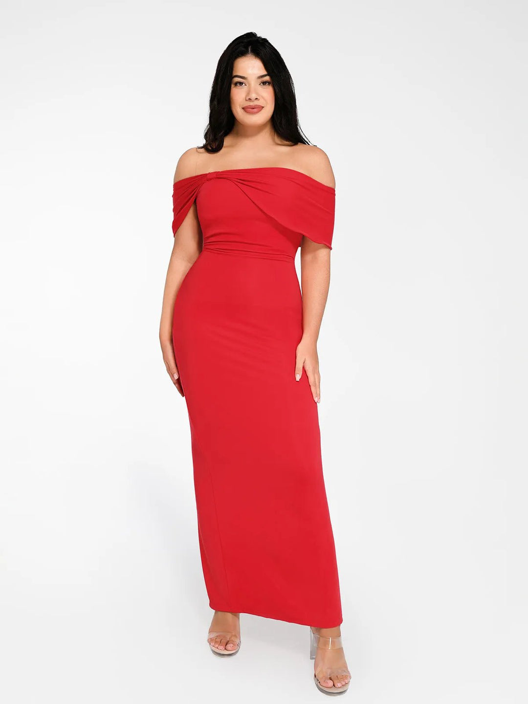 Popilush® Sculpting Formal Party Bodycon Cocktail Gown Red / XS Shapewear Off-the-Shoulder Slim Column Maxi Dress