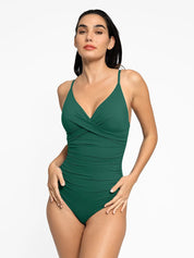 Popilush® Tummy Control Slimming Swimwear Green / XS Shapewear Ruched Cross-Front Sculpting One-Piece Swimsuit