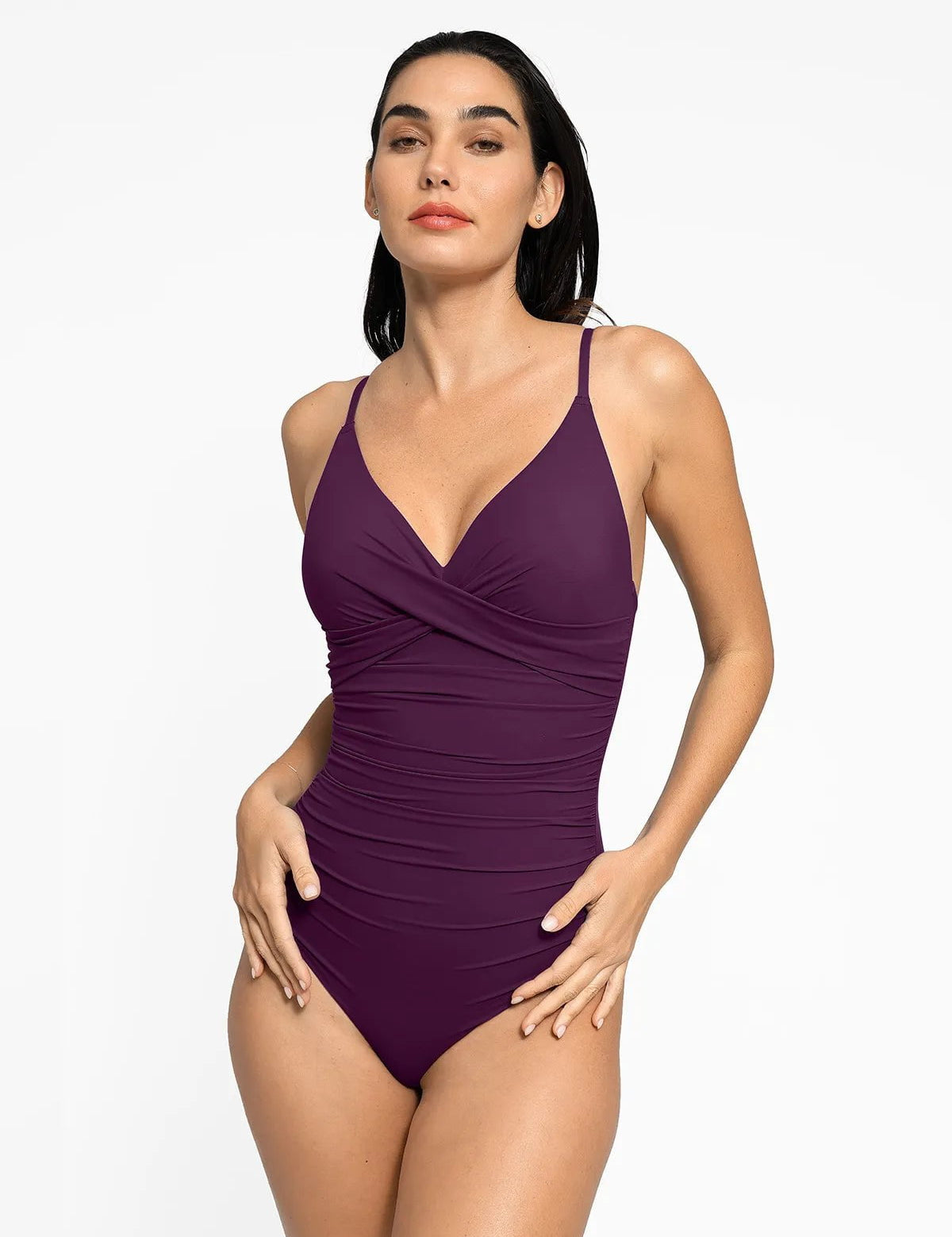  XS Shapewear Ruched Cross-Front Sculpting One-Piece Swimsuit