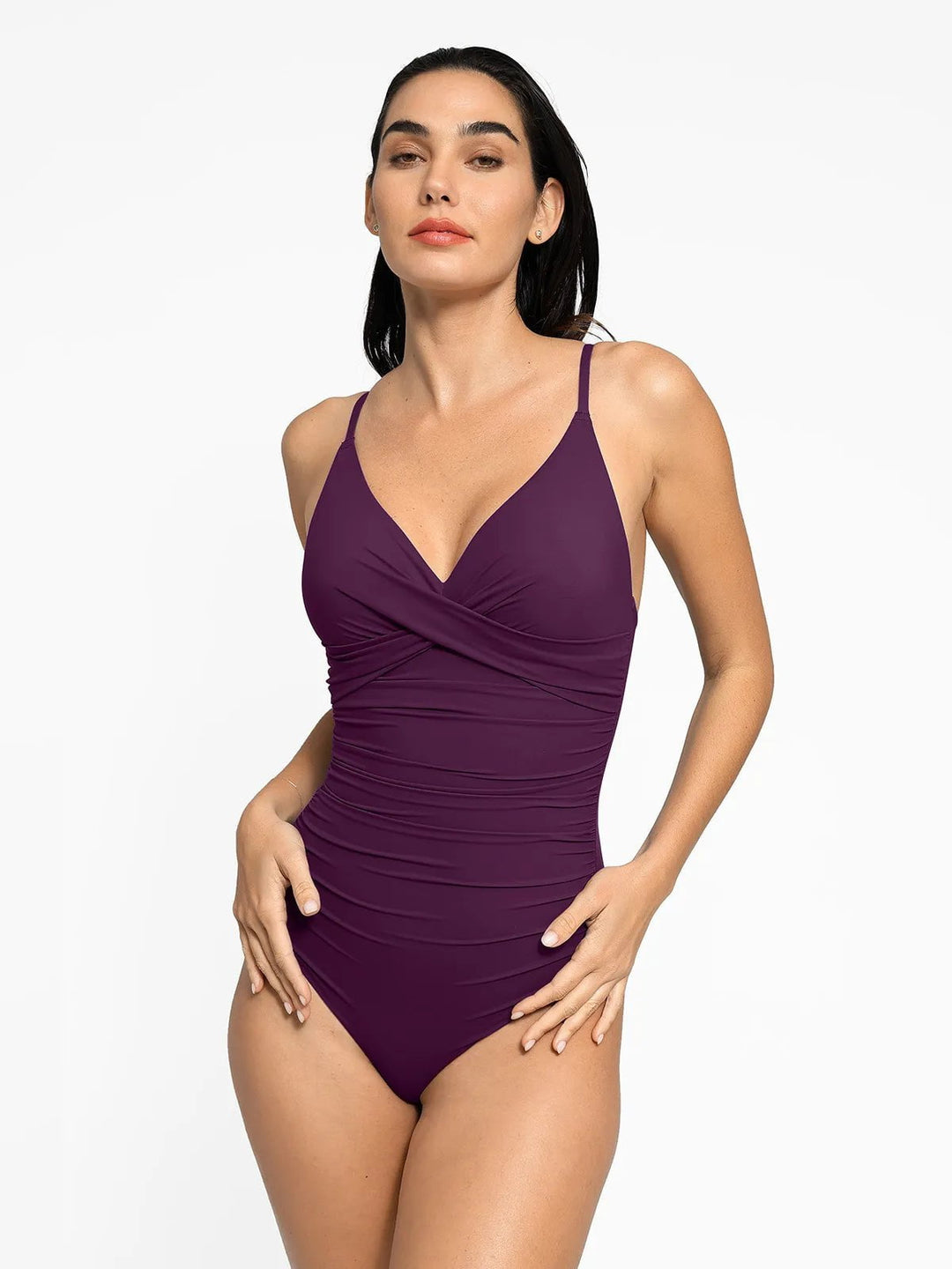 Popilush® Tummy Control Slimming Swimwear Purple / XS Shapewear Ruched Cross-Front Sculpting One-Piece Swimsuit