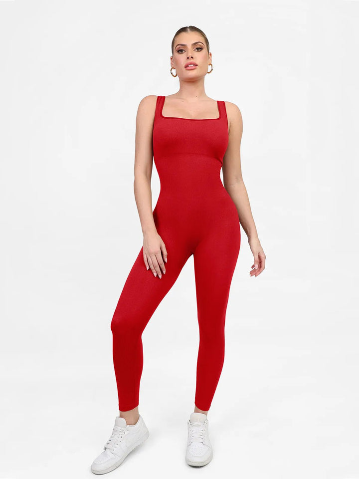 Popilush® Yoga Activewear Jumpsuit Chili Red / S Shapewear Seamless Square Neck Tank Workout Jumpsuit