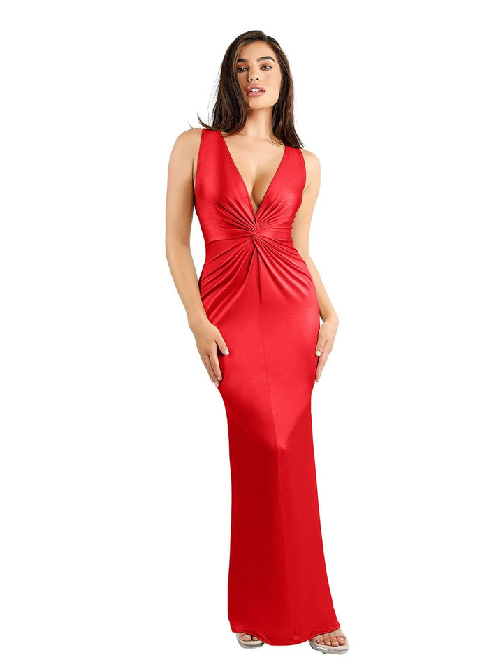 Popilush® Formal Bodycon Party Summer Dress Shapewear Shine Deep V-Neck Bias Twist Hourglass Maxi Dress