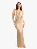 Popilush® Formal Bodycon Party Summer Dress Champagne / S Shapewear Shine Deep V-Neck Bias Twist Hourglass Maxi Dress