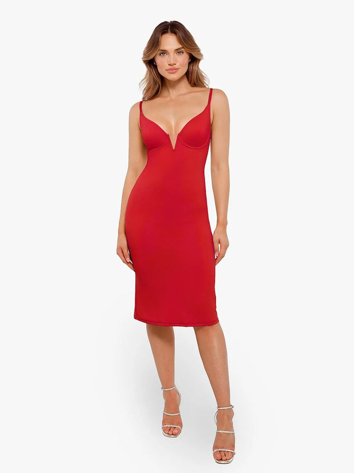 Popilush® Shapewear Two-in-One Heat-Set Crystal Mesh Slim Midi Dress