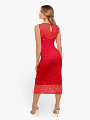 Popilush® Shapewear Two-in-One Heat-Set Crystal Mesh Slim Midi Dress