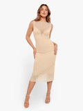 Popilush® Shapewear Two-in-One Heat-Set Crystal Mesh Slim Midi Dress