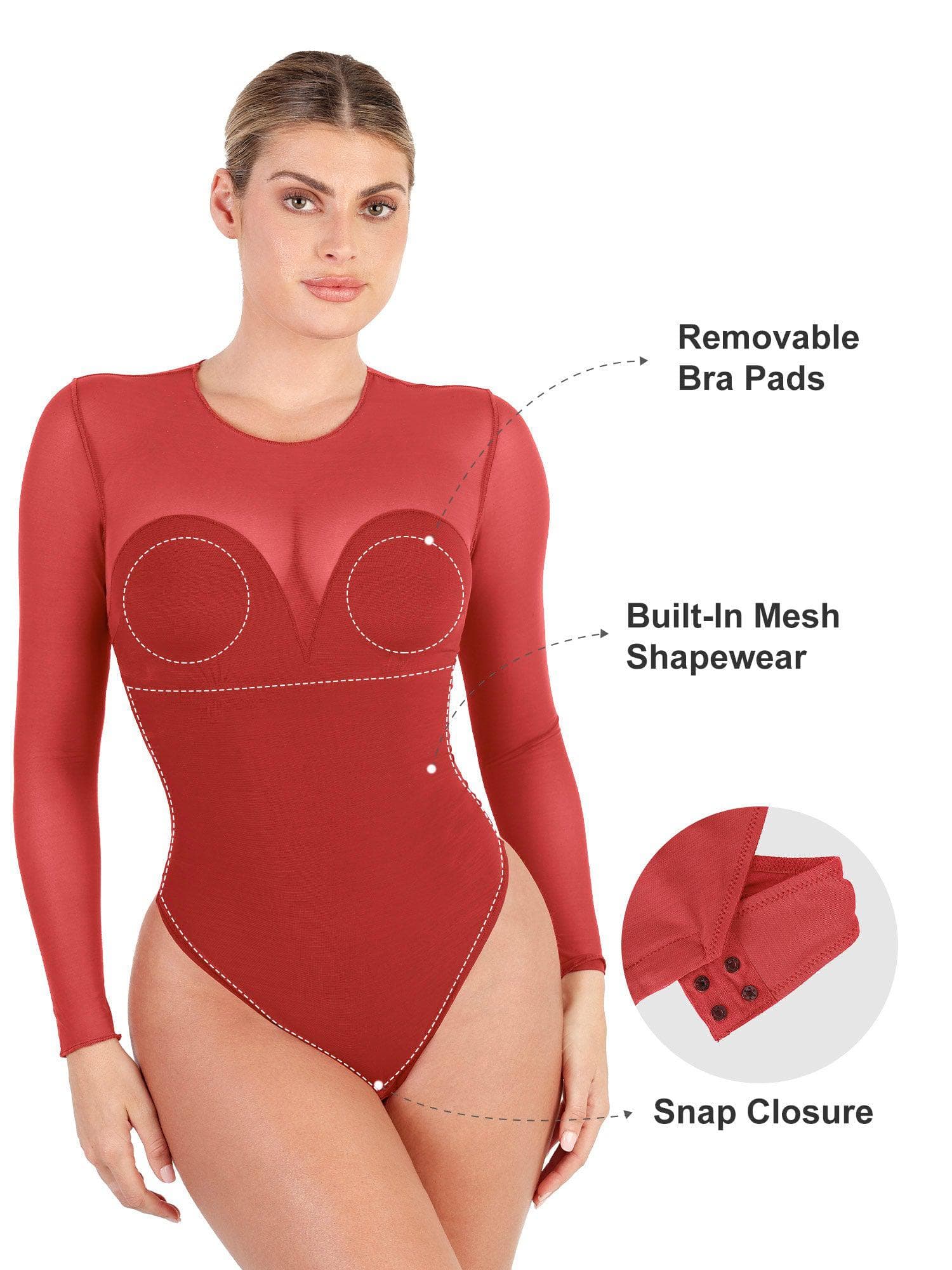 Mock Neck Red Thong Bodysuit - Long Sleeve Red Thong Bodysuit