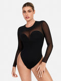 Popilush® Sexy Tops Body Shaper Winter Sheer Mesh Shapewear Long Sleeve Thong Bodysuit