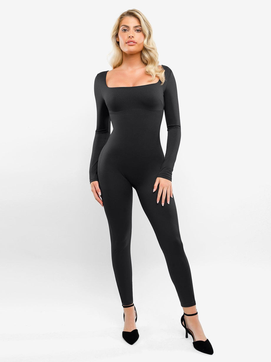 Square-Neck One Piece Long Sleeve Jumpsuit