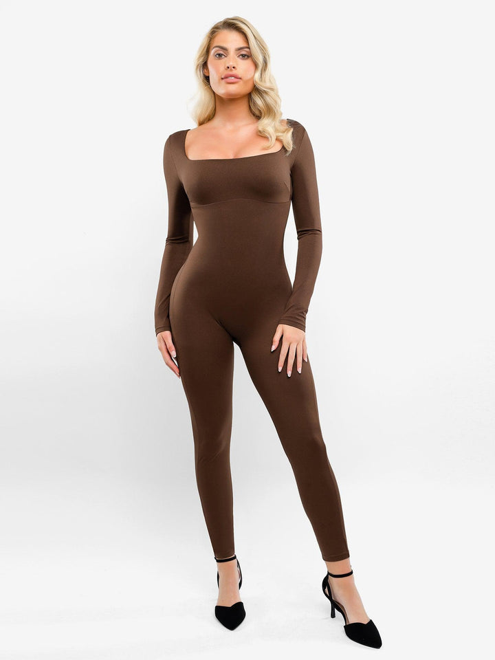 Popilush® Brown / XS The Shapewear Jumpsuit Square-Neck One Piece Long Sleeve For Insiders