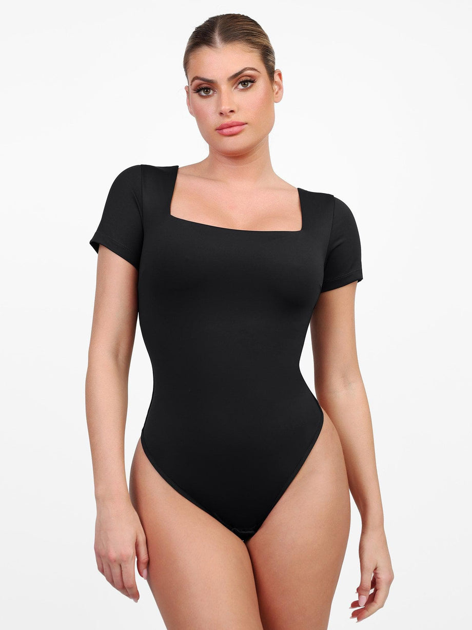 IN'VOLAND Women's Bodysuit Plus Size Short Sleeve Scoop Neck Bodysuit Basic  Top