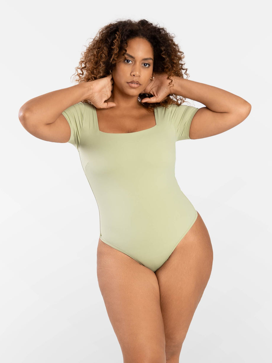  Short Sleeve Bodysuit Thong Body Shaper Tops For Women Tummy  Control Body Suit Leotard Basic Bodysuit Tops