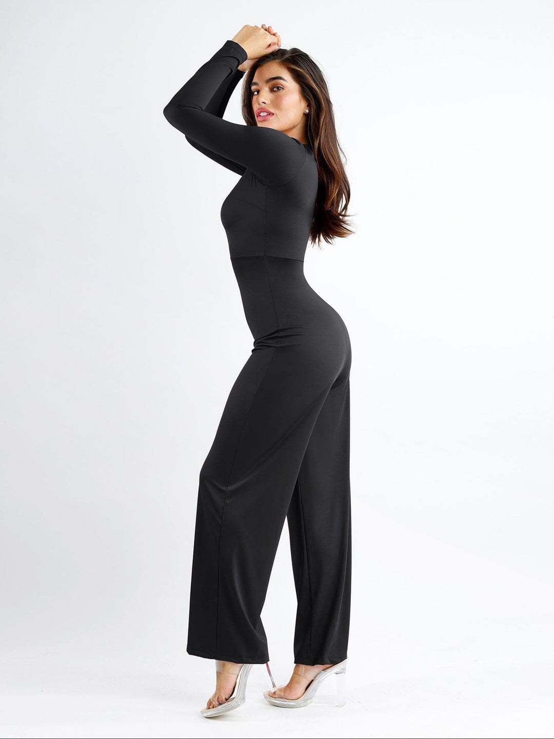 Popilush® Square Neck Wide-Leg Long Sleeve Shapewear Jumpsuit