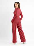 Popilush® Casual Jumpsuit Square Neck Wide-Leg Long Sleeve Shapewear Jumpsuit