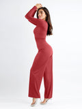 Popilush® Casual Jumpsuit Square Neck Wide-Leg Long Sleeve Shapewear Jumpsuit