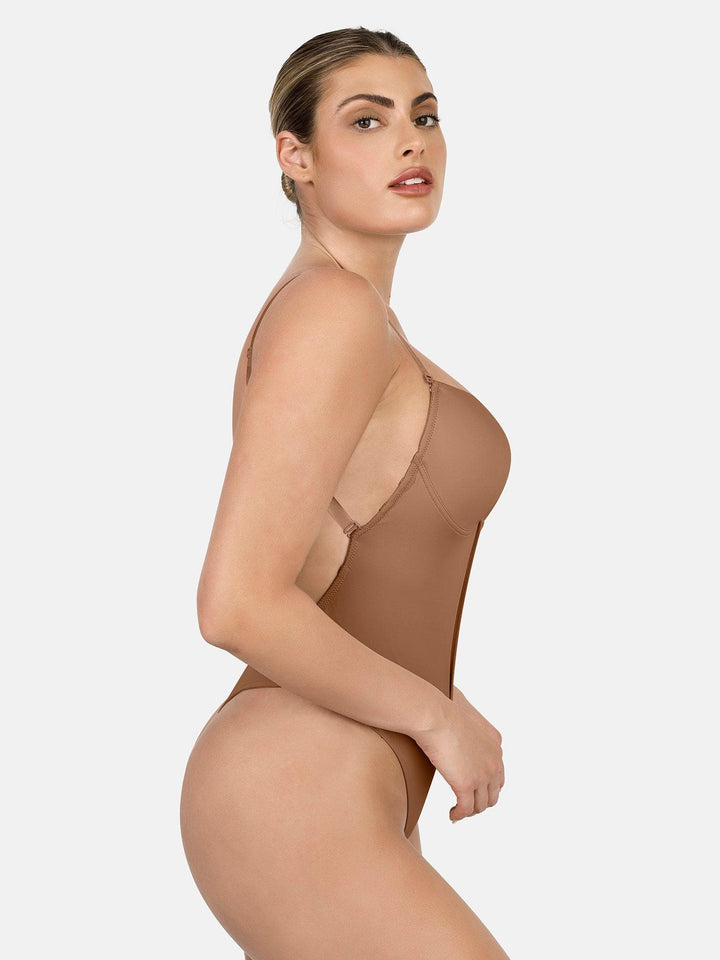 Popilush Shapewear for Low Back Dress Strapless U Plunge Thong Bodysuit Backless Bra