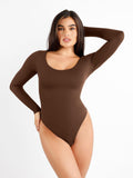 Popilush Tops Body Shaper Winter The Shapewear Bodysuit CloudSense Seamless Scoop-Neck Long-Sleeve