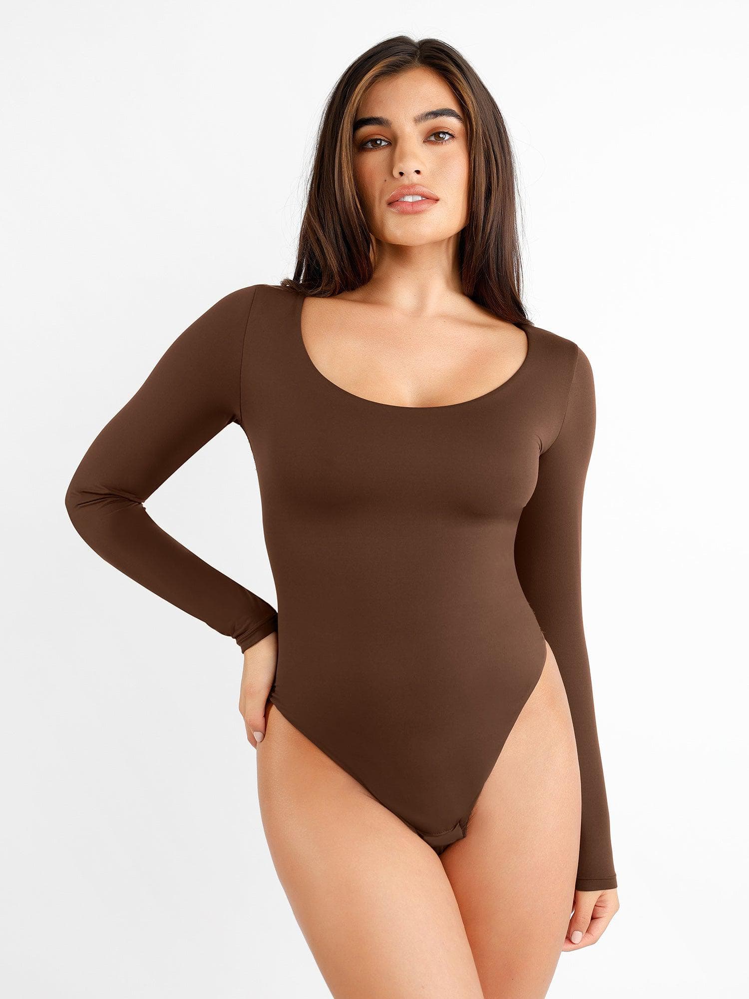 Popilush Tops Body Shaper Winter Brown / S The Shapewear Bodysuit CloudSense Seamless Scoop-Neck Long-Sleeve