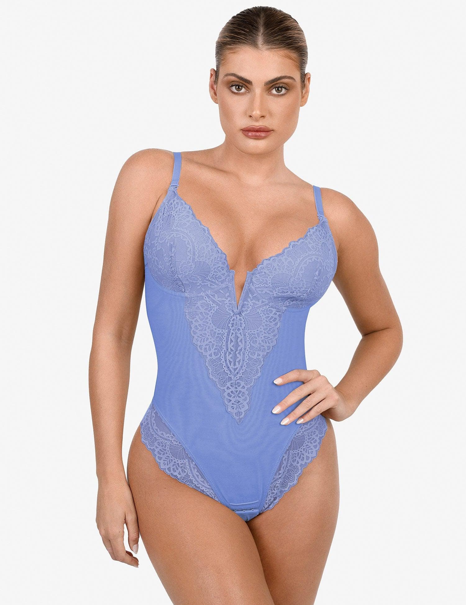  S(XS-S) The Shapewear Bodysuit Deep-V Neck Lace Thong