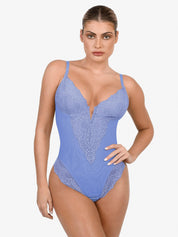 Popilush® Tops Body Shaper Jumpsuit Light Blue / S(XS-S) The Shapewear Bodysuit Deep-V Neck Lace Thong